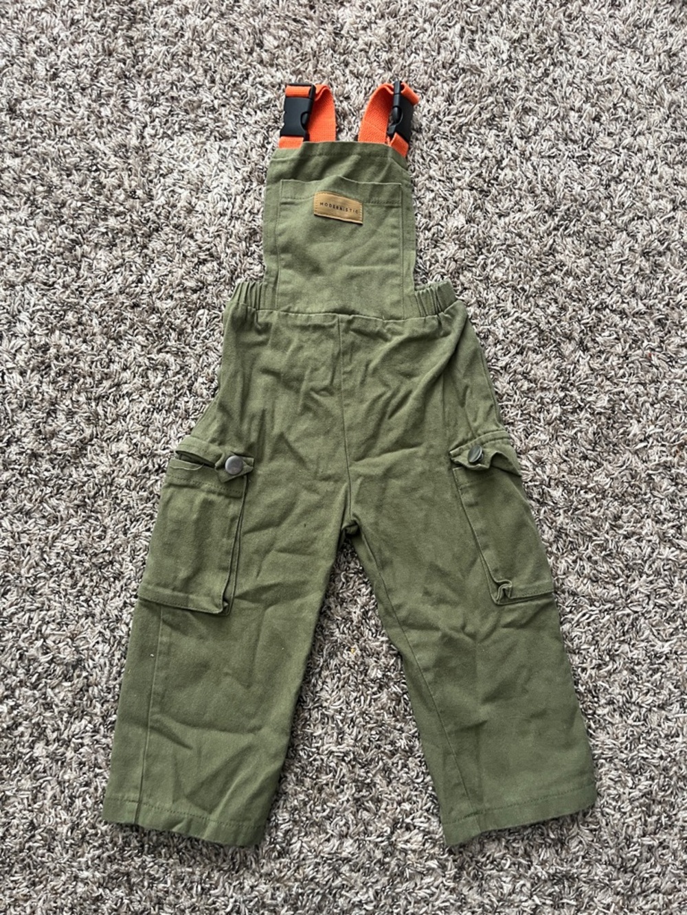 SHEIN Olive Green Overalls with Orange Straps